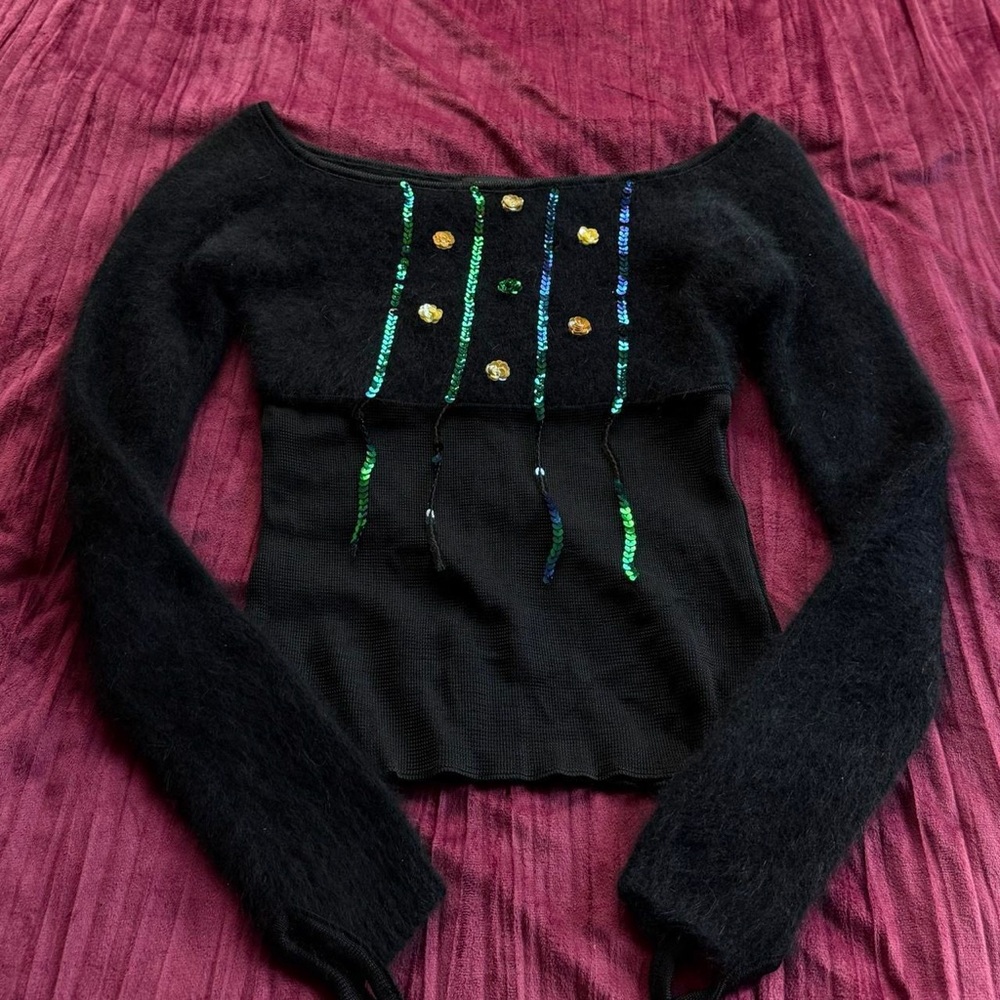Black Long Sleeve Top with Sequin Details